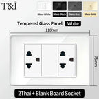 118x75mm Tempered Glass US-Thai Socket: Dual USB-C Ports & 2 AC Outlets for 110V, Scratch-Resistant Panel
