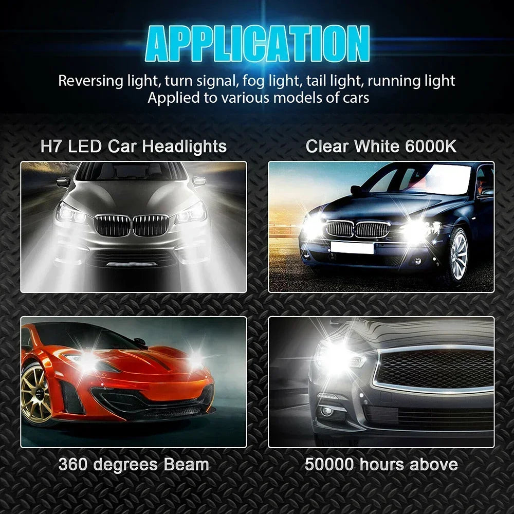 2pcs H4/H7 Led Headlight Bulb Kit Car Fog Light Bulbs High Low Beam 30000lm Super Bright 6500k White Led Lights for Vehicles New