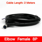 2m M8 Sensor Connector Cable, Straight & Right Angle Options, Male/Female, 3/4/5/6/8 Pin, Waterproof Molded Plug for Industry