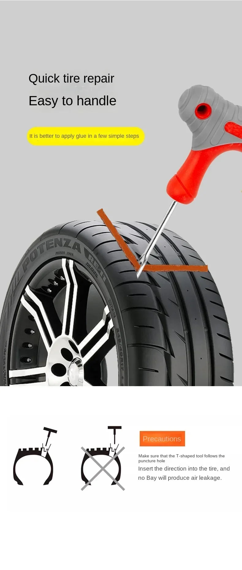 Car Tire Repair Tool Kit with Rubber Strips Tubeless Tyre Puncture Studding Plug Set Motorcycle Truck Vacuum Tire Repair Amagi