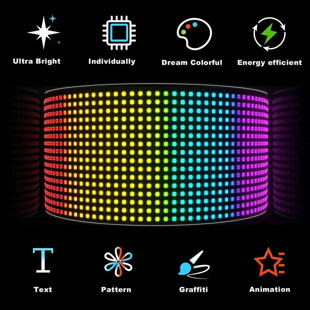 Devil Eyes LED Matrix Display Flexible Pixel Screen APP Controlled Scrolling Car Truck Window Light Panel Waterproof DIY Amagi
