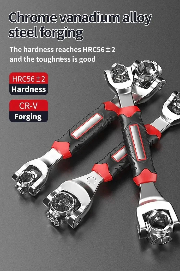 52-in-1 Car Tools Multifunctional Socket Wrench Set Metric 8-19mm SAE 5/16"-3/4 Non-Slip Handle 360 Degree Swivel Head Universal