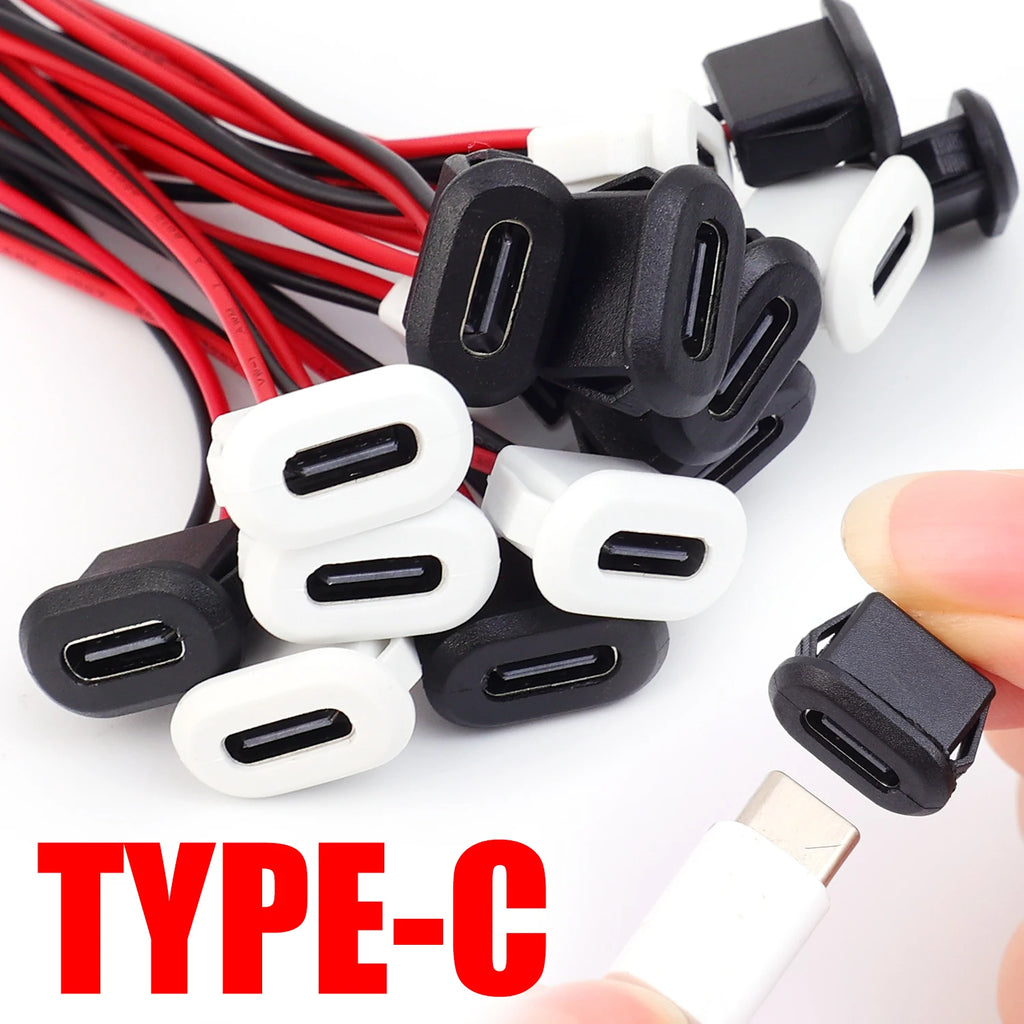 USB-C Female Socket 2-Pin Molded Pigtail Cable – 3A 30V Power Connector for Car Motorcycle DIY