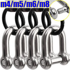Stainless Steel D Link Shackle Ring Hooks Lifting Shackle Lock Wire Rope Clips D-Type Rigging Shackle Hooks Boat Hardware Tools