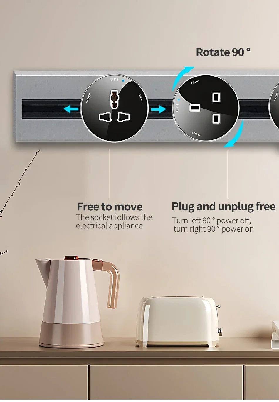 Power Track Home Appliances Universal Socket Electric Plug Adapter With USB,Wall Mount Power Strip with Removable Outlet Adapter