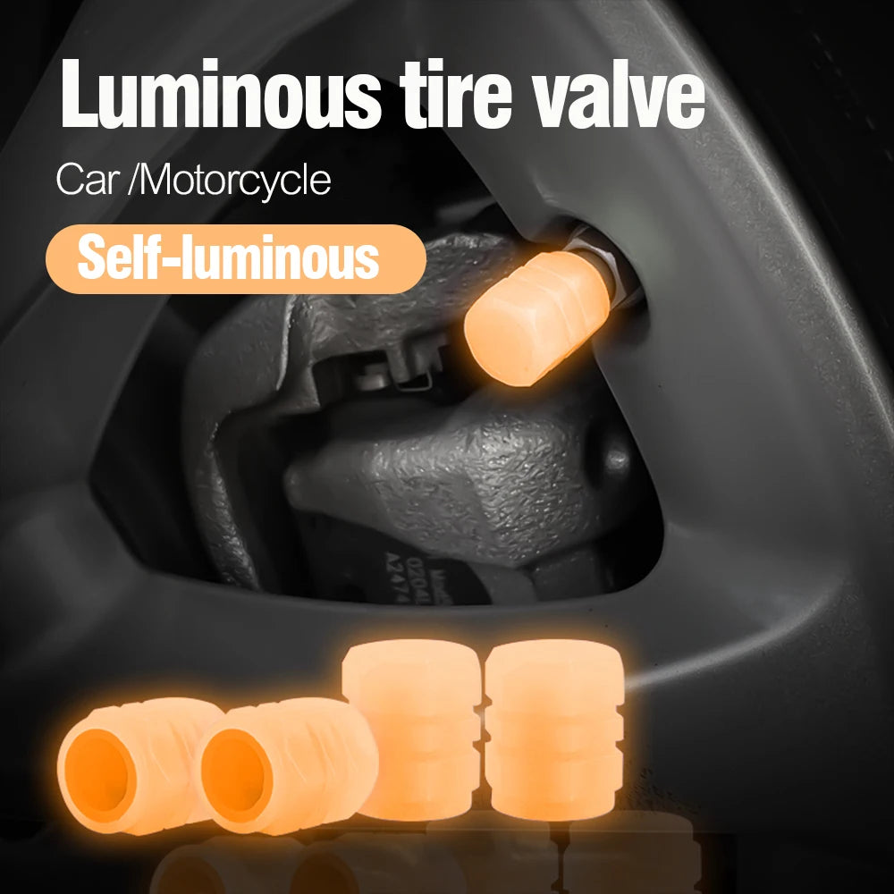 Luminous Valve Caps Car Tire Fluorescent Tyre Valve Stem Decor Luminous Cap Night Glowing Wheel Hub Nozzle Valve Caps