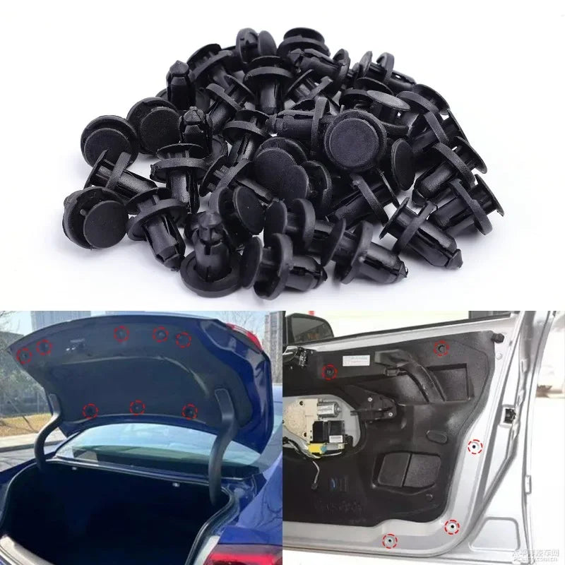Car Bumper Door Panel Fender Liner Clips Retainer 8mm Auto Fasteners Rivets Clips Diameter Black Vehicle Accessories 20-100pcs