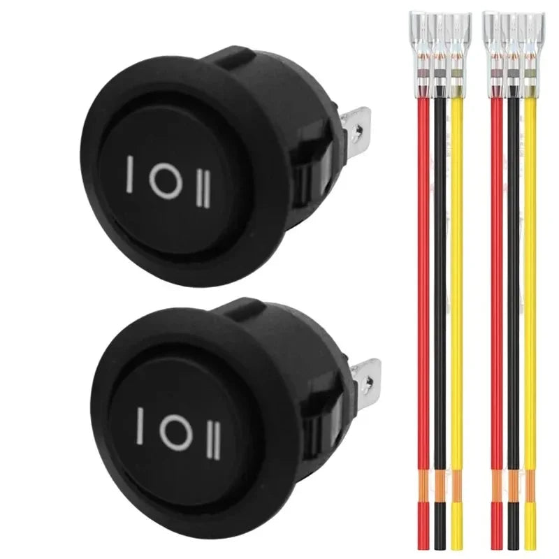 1/2PCS 12V Round Rocker Switch DC SPDT Circle Toggle Switch with Wires for Auto Marine Boat Switches Modified 3 Pin ON Off ON