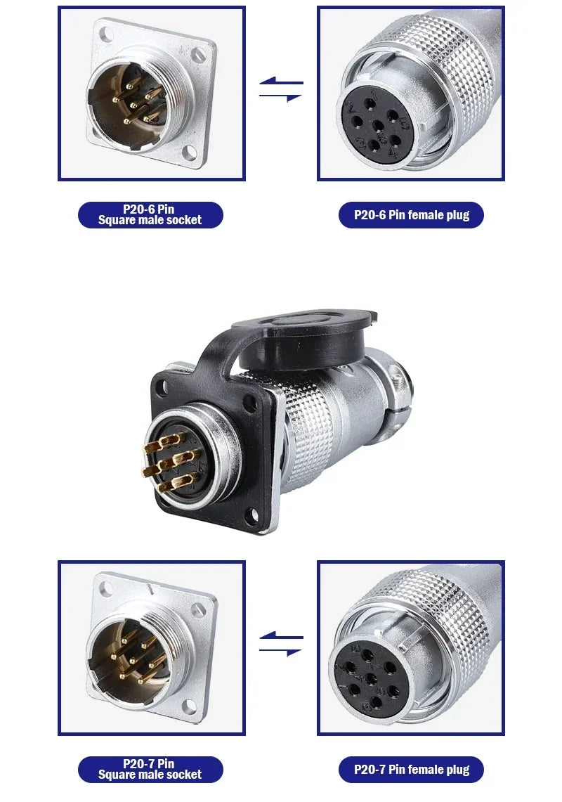 PLS20 WS20 TP20 Aviation Connector 20mm Opening Diameter 2-12 Pin Male Female Circular Plug Socket Metal Shell Waterproof IP67
