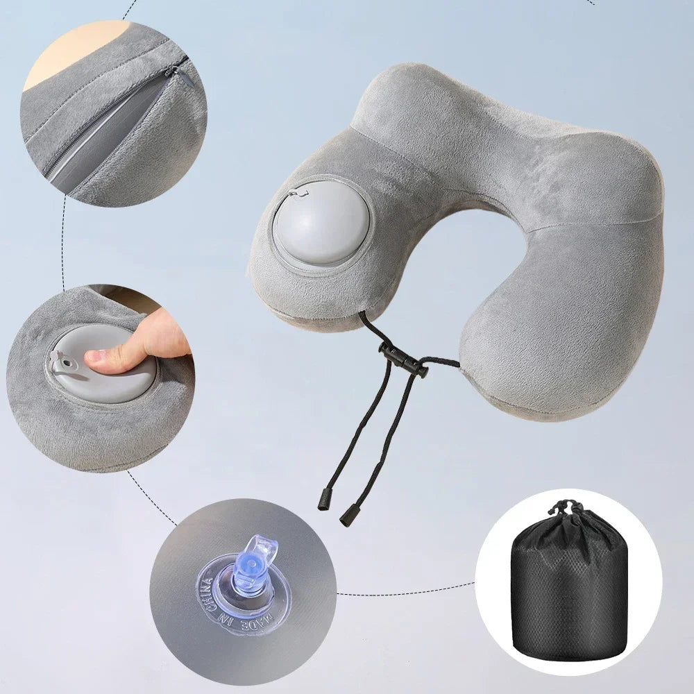 U-shaped Travel Pillow with Hump Design Press-to-inflate Portable Neck for Flight and Business Trips U-shaped for Neck Amagi