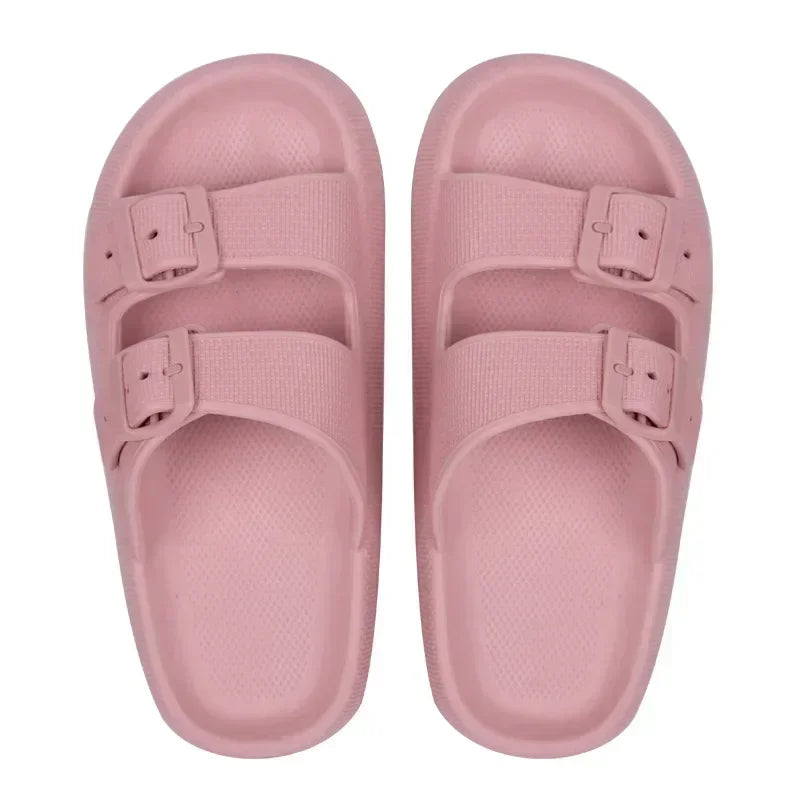 Men's Casual Simple Buckle Adjustable Eva One-Piece Double-Bar Flat Slip-On Slippers Suitable for Home and Outdoor Beach Sandals