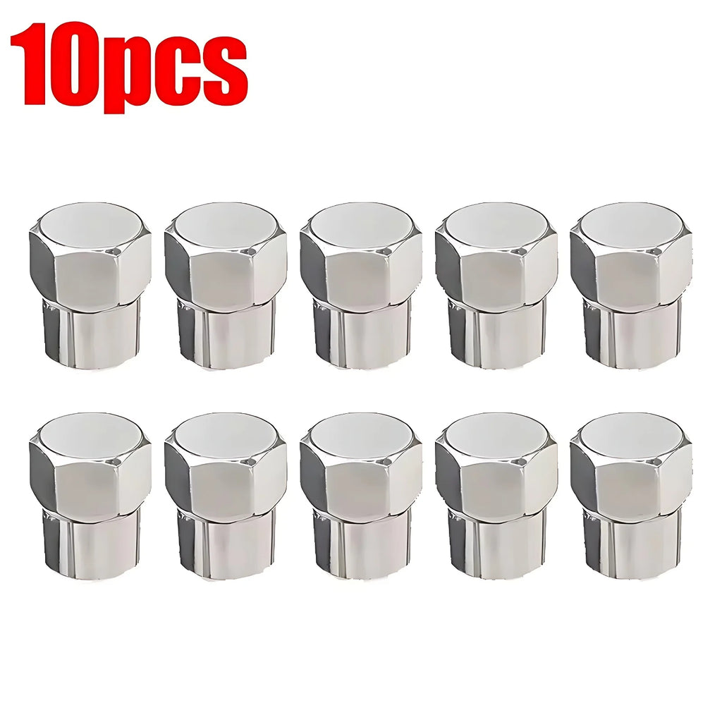20/10Pcs Car Flat Head Valve Cap Universal Hexagonal Chrome Plated Dust Wheel Nozzle Decor Tyre Valve Stem Caps Auto Accessories