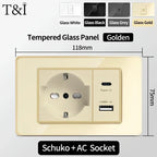 118-Style EU/CL Dual Socket with USB-C PD 20W - Tempered Glass Italy & Chile Outlet for Home/Office