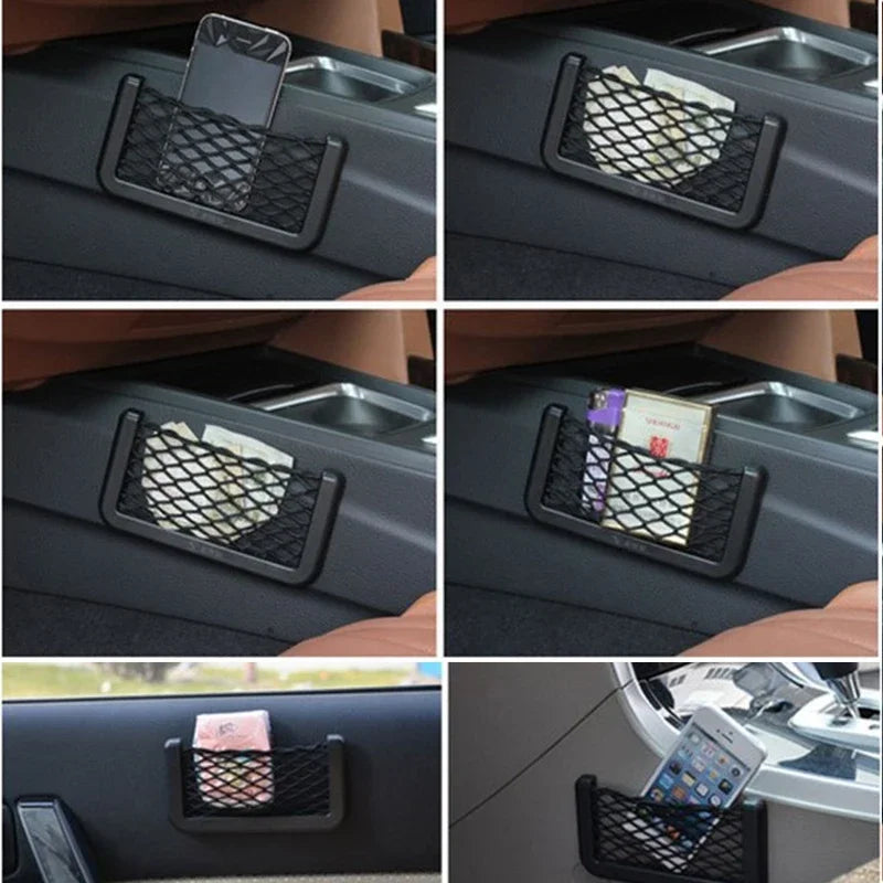 Universal Car Organizer Mesh Storage Bag Auto Paste Net Pocket Card Phone Holder Storage and Organization Car Accessories Amagi
