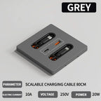 86-Type Wall Socket Panel with 20W USB-C PD & USB-A Ports | 80CM Retractable Cable for iPhone/Android Fast Charging