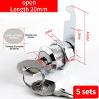 Cabinet Cam Lock Set, 5 Pack Two-Sided Keyed Alike 16MM-30MM Cylinder Cam Locks Secure Mailbox File Drawer Compartment Lock