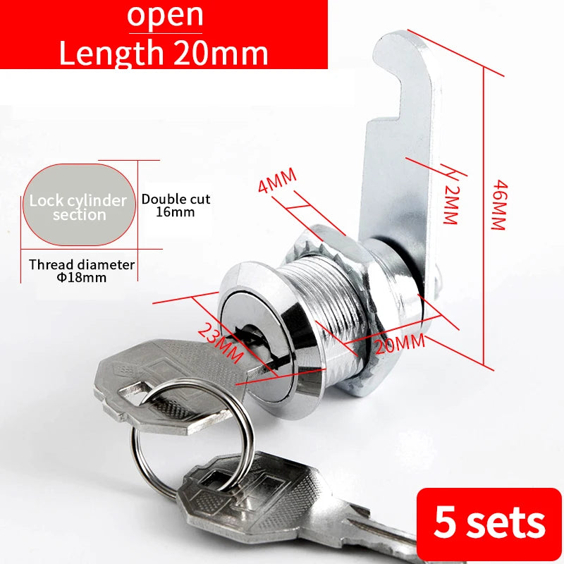 Cabinet Cam Lock Set, 5 Pack Two-Sided Keyed Alike 16MM-30MM Cylinder Cam Locks Secure Mailbox File Drawer Compartment Lock