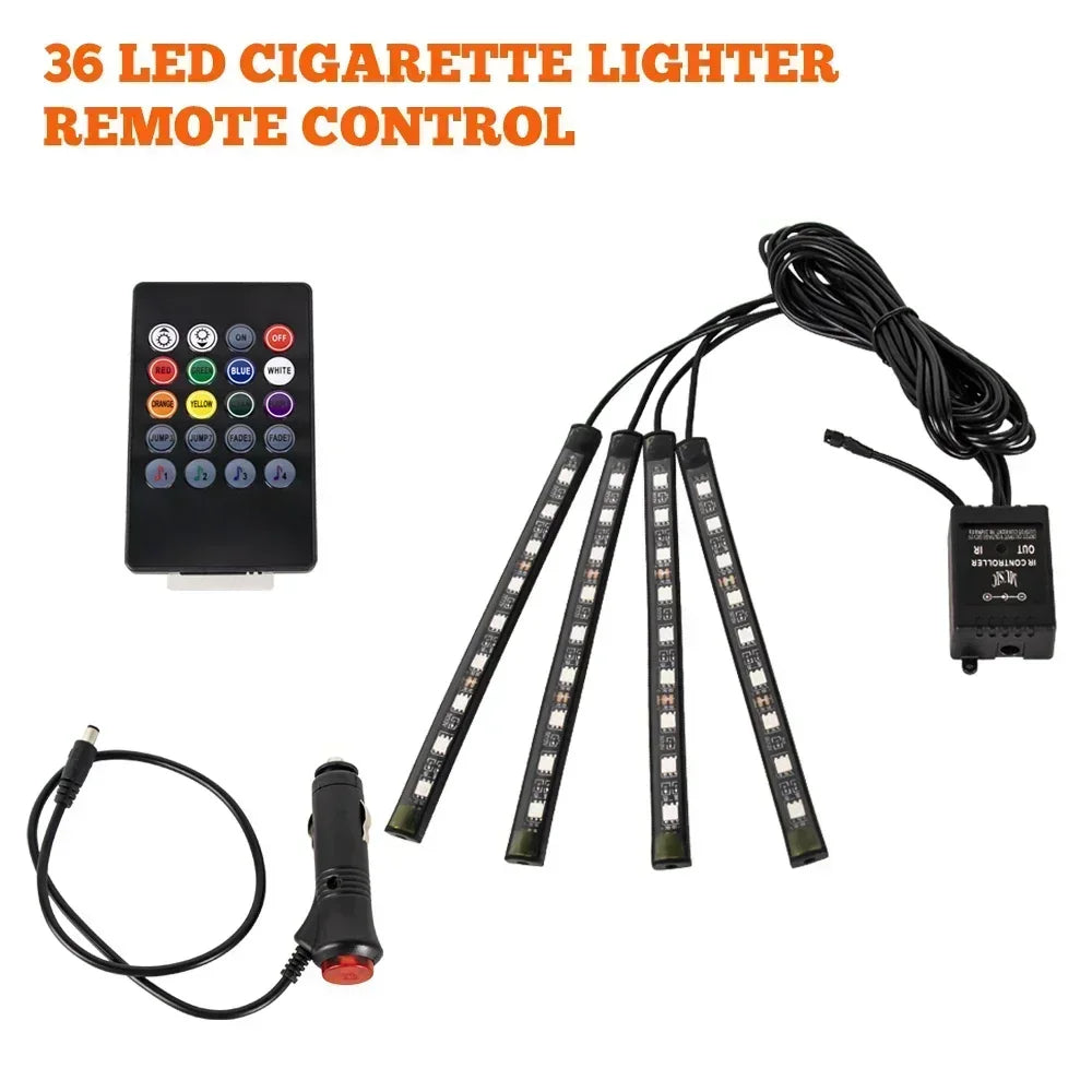Car RGB LED Strip Light Automotive Interior Foot 36/48 LED APP/Remote/Voice Control Atmosphere Decorative Lamp Ambient Amagi