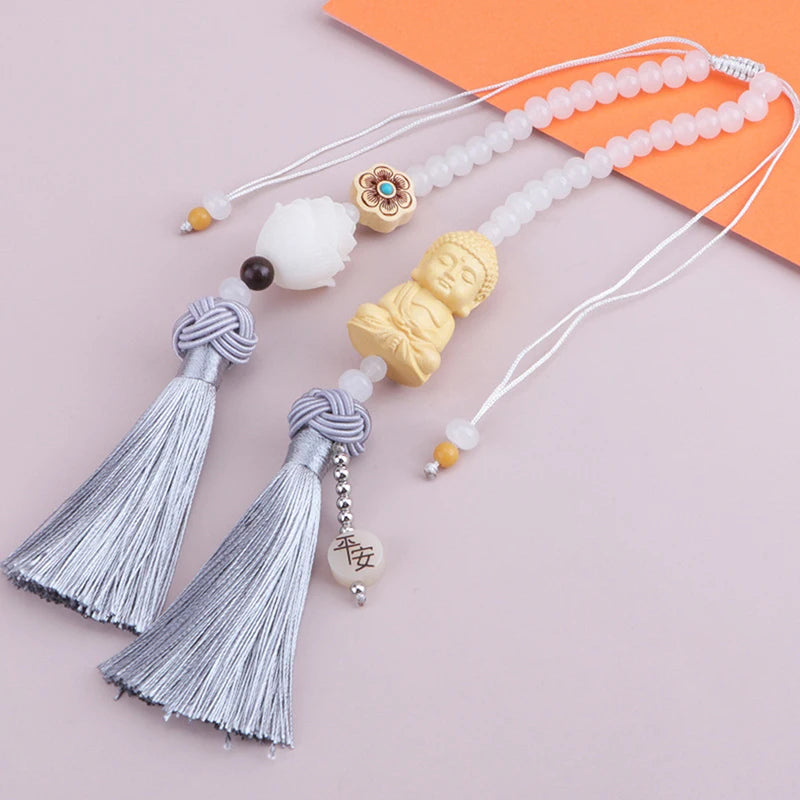 Car Huangyangmu Buddha Head White Jade Bodhi Car Pendant Fashion Car Interior Ornaments Rearview Mirror Good Luck Decoration