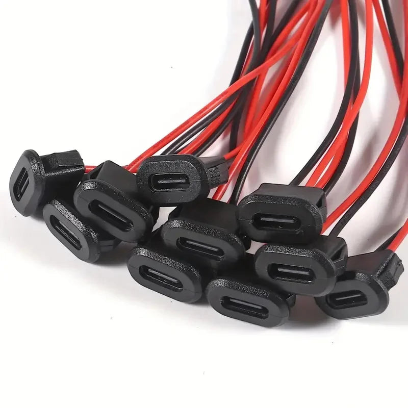 USB-C Female Socket 2-Pin Molded Pigtail Cable – 3A 30V Power Connector for Car Motorcycle DIY