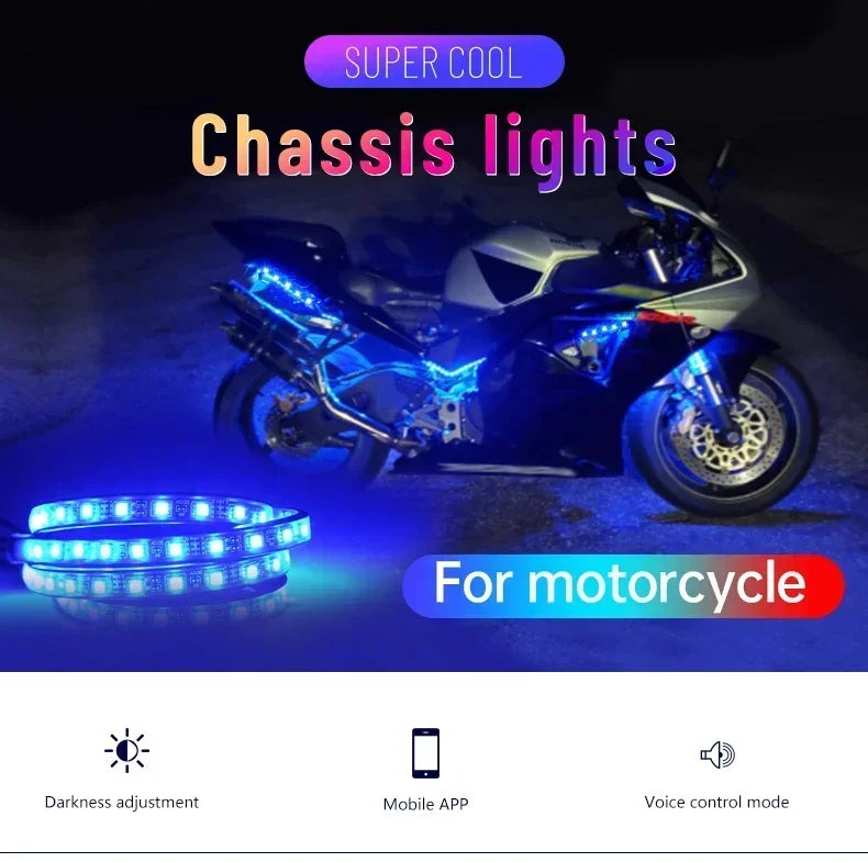 Motorcycle Atmosphere Underglow Lights LED Kits App Remote Control RGB Waterproof For Yamaha BMW Harley Suzuki E-bike Amagi