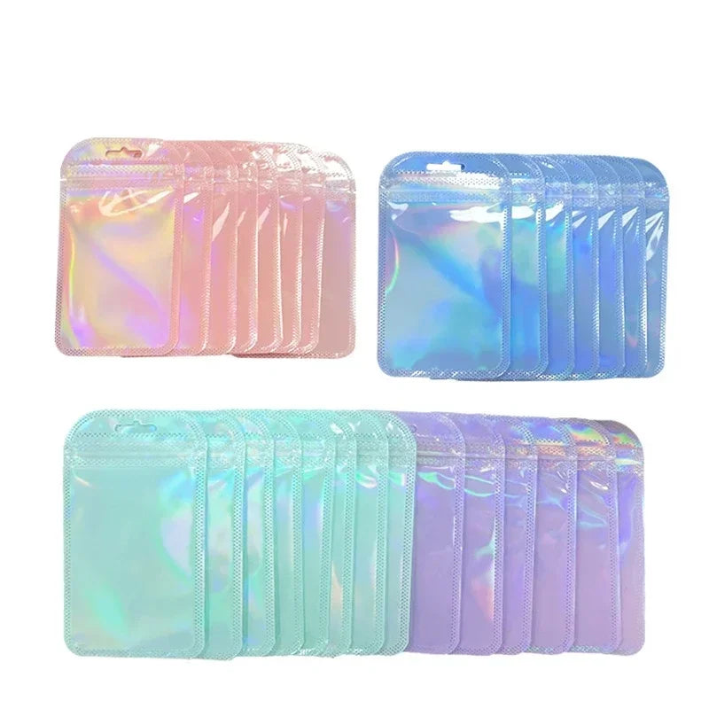 Colorful Laser Ziplock Bag Packaging Bags For Earring Jewelry Display Bags Pouch Gift Packaging Resealable Storage Bag Amagi