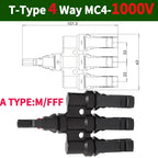 1/5/20/100 Sets PV T Branch Photovoltaic Solar Connector 1000V 30A Male Female 1 To 2/3/4/5/6 PV Plug 2/3/4/5/6IN 1OUT Adapter