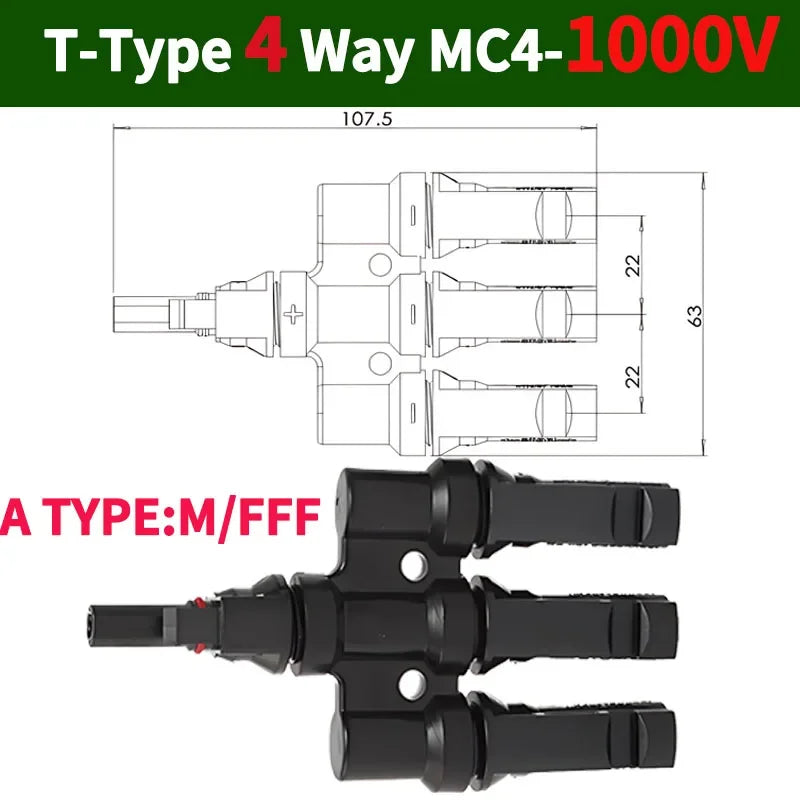1/5/20/100 Sets PV T Branch Photovoltaic Solar Connector 1000V 30A Male Female 1 To 2/3/4/5/6 PV Plug 2/3/4/5/6IN 1OUT Adapter