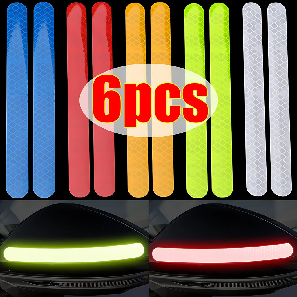 6/2pcs Car Reflective Safety Strip Stickers Car Rearview Mirror Reflective Sticker Reflective Warning Safety Tape Accessories