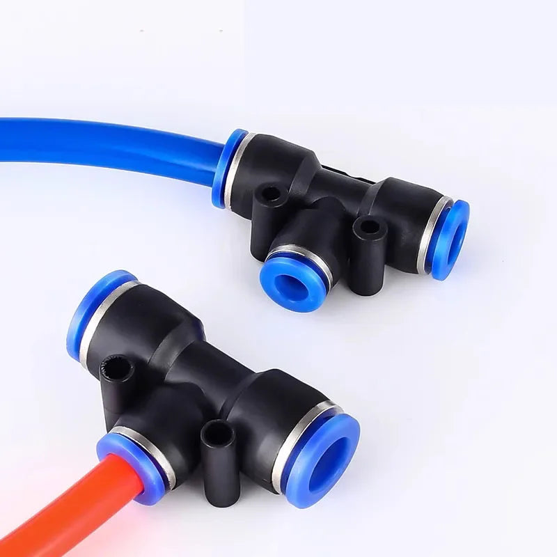 Pneumatic Push-In Quick Connector PE/PEG Plastic Tee Fittings (PE4 PEG6-4/8-4/8-6/10-6/8) for Air Compressor Fluid Systems Hose