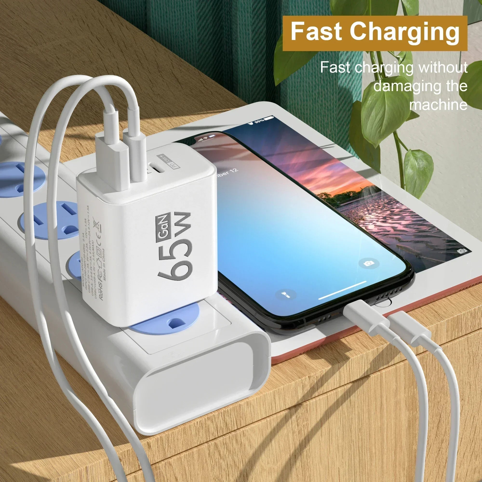 65W Type C USB GaN EU/US/KR Plug Fast Charging Charger 4 In 1 Multi Ports Quick Charging Wall USB Type C Power Adapter Amagi