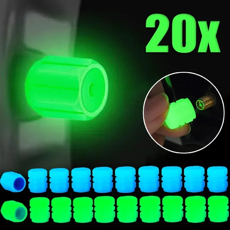 Luminous Valve Caps Car Tire Fluorescent Tyre Valve Stem Decor Luminous Cap Night Glowing Wheel Hub Nozzle Valve Caps
