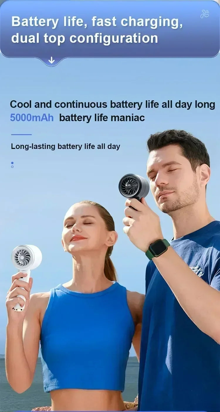Car Portable Hand Fan Air Cooling Fan USB Charging LED Digital Display Flashlight 3 Speeds USB Rechargeable Battery Outdoor