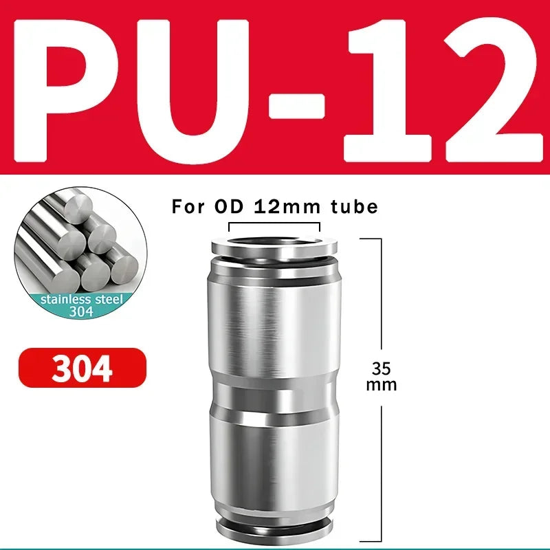 304 Stainless Steel Pneumatic Quick Connect Fitting PG PU 4 6 8 10mm for Air Compressor Gas Pipe Hydraulic Plug-In 10-50PCS