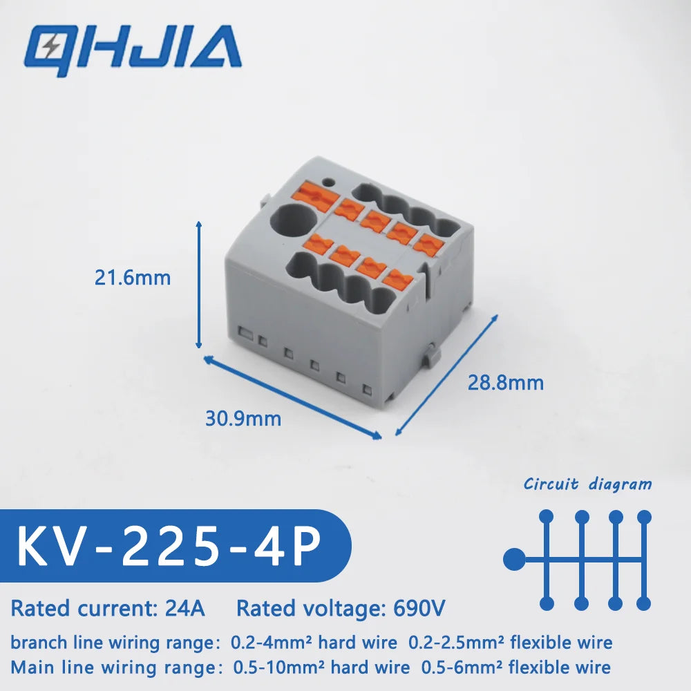 1 in Multiple Out Electrical Splitter Wire Connector Plug-in Terminal Block for Home Light Wiring Guide Rail Junction Box