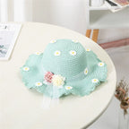 Girls' Straw Hat Bag Matching Travel Sun Hat Flower Children's Sun Hat Outdoor Fashion Fisherman Hat Sunscreen Hat Amagi