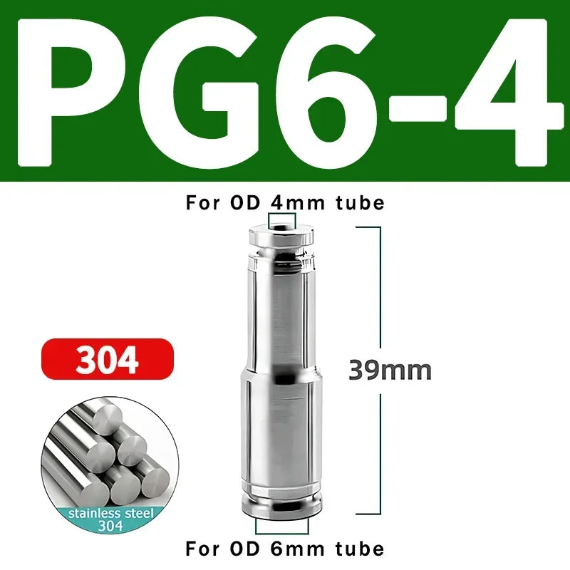304 Stainless Steel Pneumatic Quick Connect Fitting PG PU 4 6 8 10mm for Air Compressor Gas Pipe Hydraulic Plug-In 10-50PCS