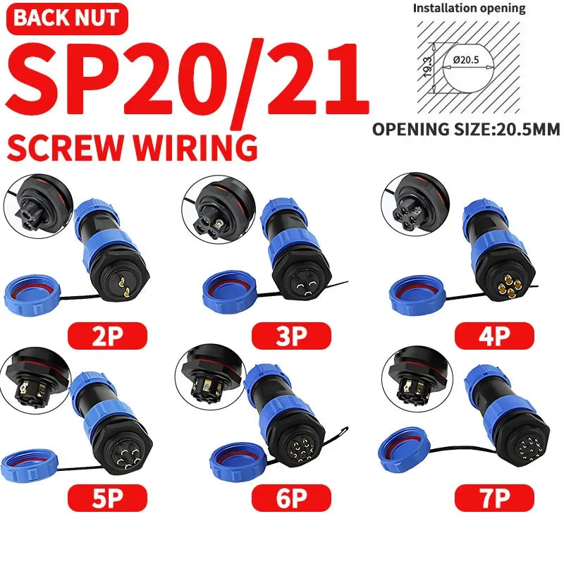 5/10/100 Sets SP16 SP17 SP20 SP21 2PIN-12PIN Screw Wiring Waterproof Aviation Connectors IP68, Electrical Cable Wire Connector