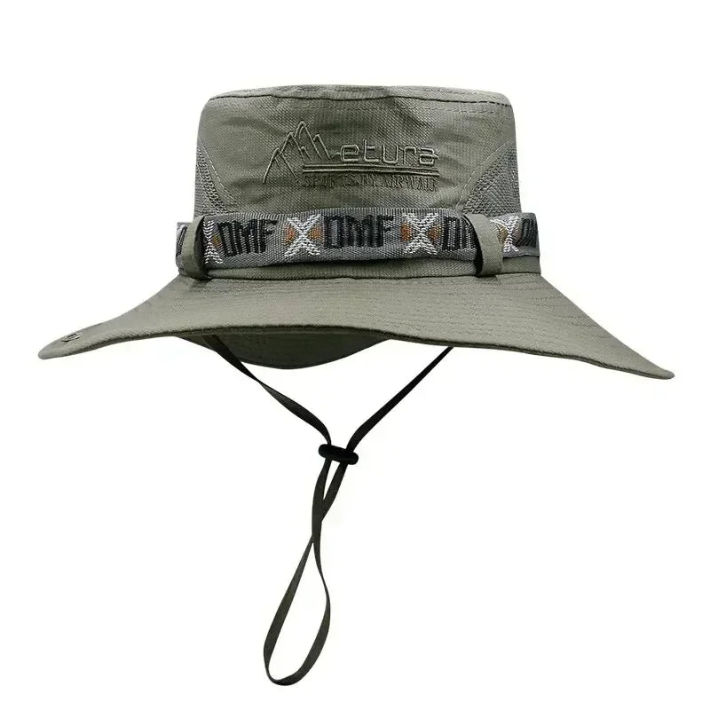 Summer Men Outdoor UV Protection Wide Brim Hiking Hat Mesh Fisherman Hat Beach Sunscreen Cap Summer Bucket Hats Men Amagi