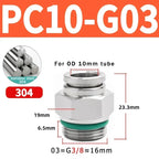 Stainless Steel PC-G Pneumatic Push-In Fitting, Straight Male G Thread Air Tube Connector for Air Compressor & Pneumatic Systems