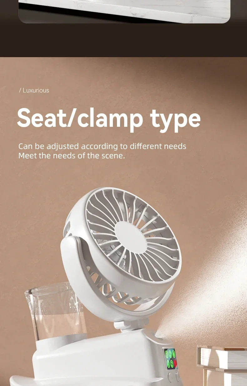 Motorcycle  Clip-on Fan with Spray Mist Handheld Fan Hydration, Multifunctional Neck Hanging Spray Fan Students' Dormitory Amagi