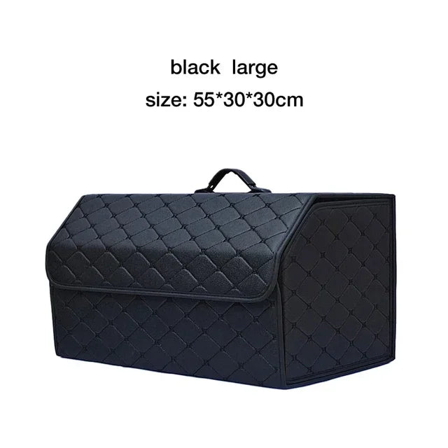 PU Leather Collapsible Car Trunk Organizer Durable Storage Box With White Stitching Vehicle Cargo Carrier With Handles amagi