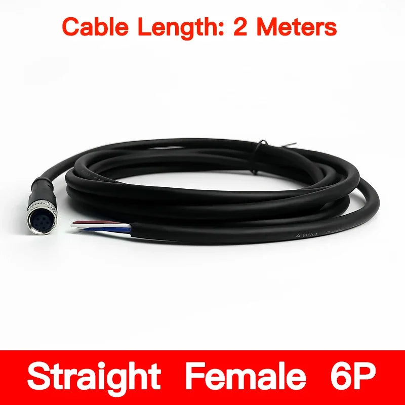 2m M8 Sensor Connector Cable, Straight & Right Angle Options, Male/Female, 3/4/5/6/8 Pin, Waterproof Molded Plug for Industry