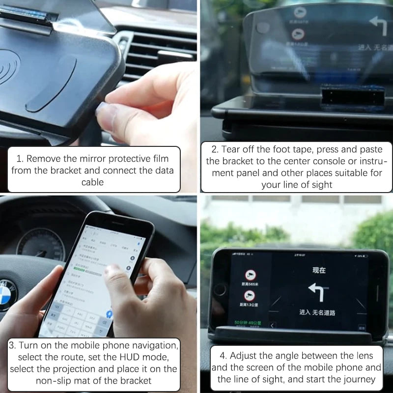 Mobile Phone Holder HUD Car Navigation Projector Head-up Display QI Wireless Charger Car Holder