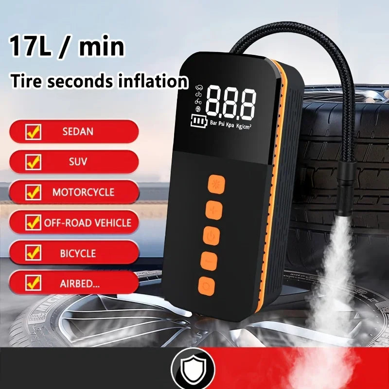 Car Air Compressor With Digital Pressure Gauge Flashlight And Cell Phone Charging Motorcycle Bicycle And Ball Inflator 3000mAh