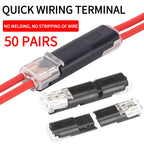 50 Pairs 2 Pin Solderless LED Wire Connector, Insulation Piercing Strip-Free Quick Plug Terminal for LED Light Cable Connection