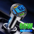 66W USB Type C Fast Charger For Car PD 4 USB Car Quick Charge QC3.0 12/24 V Cigarette Lighter Charger Adapter For iPhone Xiaomi