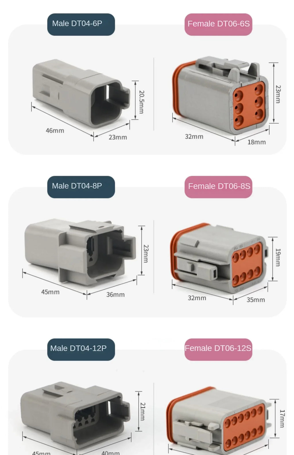 10 Sets Deutsch DT Connector DT06-2S/DT04-2P 2P 3P 4P 6P 8P 12P Waterproof Electrical Connector For car Motor With Pins 22-16AWG