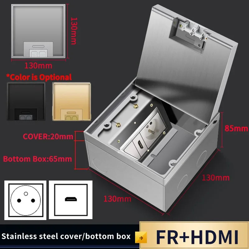 Stainless Steel Floor Socket Outlet, Hidden Flush Mount Electrical Floor Power Socket for EU US FR BR IL Standard Plug