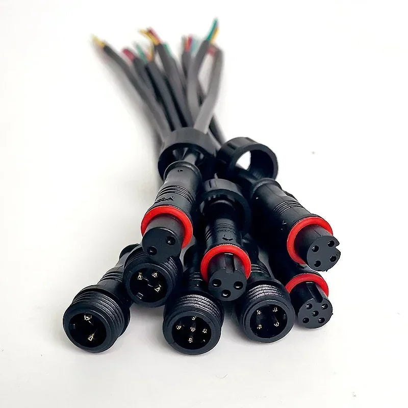 M12 Male-Female Waterproof Adapter 2/3/4/5 Pin - 20cm Length IP65 Cable Head for LED Bar/Neon Light Connection